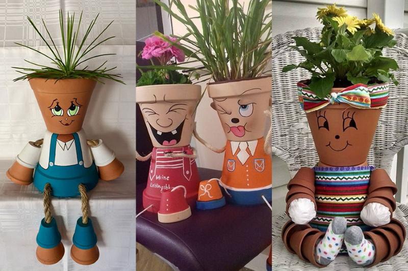 håndverk fra blomsterpotter morsomme små mennesker